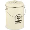 Relaxdays Secchio per compost da cucina da 5,5 litri, secchio con coperchio e filtro anti-odori, secchio per rifiuti organici, ferro, color crema
