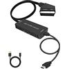 Wrugste Convertitore da Scart a HDMI con cavo HDMI, Wrugste ingresso scart uscita hdmi HD 720P/1080P Video Composito Adattatore per PS3 HDTV Monitor Proiettore Xbox VHS Sky Blu-ray Lettore DVD con cavo USB