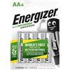 Energizer Recharge Universal - Batterie Ricaricabili AA (Confezione da 4) | Pile 1350 mAh NiMH - pronte all'uso - potenza di lunga durata - 100% imballaggio riciclabile privo di plastica