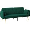 Aosom Divano letto - 2 posti, trasformabile, rivestimento in velluto, verde scuro