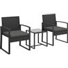 Aosom Set da balcone in rattan PE con 2 poltroncine e tavolino, nero