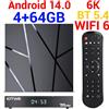 Insta24 Android Smart TV Box, Wi-Fi 6, lettore multimediale 4K, dispositivo di streaming quad-core per home theater, con HDMI, USB, Bluetooth 5.0, lettore di rete, 4+64GB