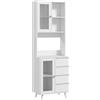 HOMCOM Credenza Cucina Alta con Ante in Vetro, 2 Ripiani Aperti, 4 Cassetti, Ripiani Regolabili, 60x35x180 cm, Bianco | Aosom Italy