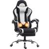HOMCOM Sedia Gaming Ergonomica Massaggiante con Cuscino Lombare Regolabile, Finta Pelle, Poggiapiedi, Bianco | Aosom Italy