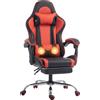 HOMCOM Sedia Gaming Ergonomica Massaggiante con Cuscino Lombare Regolabile, Finta Pelle, Poggiapiedi, Rosso | Aosom Italy