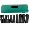 TICFOX 10 Pezzi Set Chiavi a Bussola Lunghe, Set Bussole a Impatto Profondo da 1/2'', 8-24 mm Esagonali Bussole per Avvitatore con Custodia in Plastica per riparazione autoveicoli, Riparazioni Meccaniche