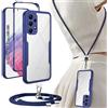 Yutwo Cover per Samsung Galaxy A53 5G con Cordino, Custodia Trasparente Antiurto 360° per Samsung Galaxy A53 5G con Laccio, Pad e Gancio Rimovibili e Laccetto Regolabile, Blu