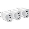 VCREEN Caricabatterie USB, confezione da 3 pezzi, spina a 3 porte, 15 W, adattatore USBA, 5 V, 2,4 A, presa multipla USB, spina di alimentazione, spina di alimentazione per lPhone 14/13/12/11/10/XR/XS/8/7/6