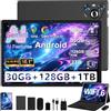 Dghrti Tablet Android, 10 Pollici IPS HD Schermo, 8000mAh, [30GB RAM+128GB ROM] 1TB Espandibile, 8-Core, 5MP+8MP, Corpo in Metallo, Face ID, Widevine L1 - Mouse, Tastiera, Custodia Protettivae-Nero