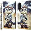 CLM-Tech Custodia compatibile con Samsung Galaxy A57 5G - PU Pelle Cover - Portafoglio con Funzione Supporto e Slots - Case Gatto Pilota