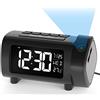 Liorque - Radiosveglia digitale con grande schermo, radio FM, C°/F°, 12/24 H, DST, 4 livelli di luminosità, USB, sveglia digitale a 180° con funzione di memoria