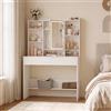 VASAGLE KAILYN Collezione - Toeletta con Luci LED 3 Colori con Luminosità Regolabile, Tavolo da Trucco con Specchio, Ripiani Regolabili, 2 Cassetti, Postazione Trucco, Bianco RDT123T14