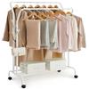 SONGMICS Stand Appendiabiti Doppio con Ruote, in Acciaio, 102,5 cm | Attaccapanni Multifunzione, Portata fino a 100 kg, Bianco Opaco, Collezione PATAYE HSR107W01