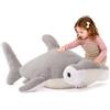 MorisMos 110 cm - Squalo martellato gigante XXL - Morbido - Grande squalo martellato grigio - Peluche - Regalo di compleanno di Natale per bambini