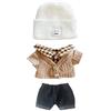 niannyyhouse Bambola di peluche da 20 cm, cappello, bottoni, maglione, jeans, flangia (bianco + marrone)