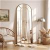 Koonmi Specchio per finestra, 60 x 165 cm, a forma di arco, a griglia, decorativo, con cornice in metallo, da appendere, per ingresso, soggiorno, colore oro