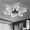 YUNLONG Lampadario Intelligente con Ventilatore e Controllo Alexa, Nessun WiFi Richiesto, Plafoniera con Ventilatore Design Moderno a Fiore, Lampadario Ventola per Camera da Letto, Soggiorno, Nero