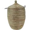 YAADU Cesto portabiancheria 100L con coperchio in erba di savana e manici | Grande portabiancheria, intrecciato a mano, boho, contenitore versatile, rotondo, XXL, riduce gli odori, modello Dakar