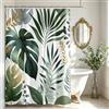 Epinki Tenda da Doccia 100x200cm, Design Foresta Tropicale Foglie Verdi e Oro, Tessuto Antimuffa Impermeabile Lavabile, con Ganci