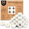 LETINE 50 lumini in 100% cera di soia, 4 ore, senza profumo, colore bianco | Piccole candele di soia, vegane, senza paraffina, custodia in alluminio, combustione pulita, lumini per matrimoni