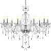 TRY-YEAN Lampadario Cristallo K9 Stile Campagna 10 Luci Trasparente Plafoniera | Argento Metallo Catena Regolabile, Portalampada E14, Interior Candelabro per Camera da Letto Sala da Pranzo H106 W83