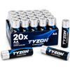 TYZON Batterie alcaline AA 1,5 V, confezione da 20 | 20 batterie AA da 1,5 V per telecomandi, torce, giocattoli, orologi e altri dispositivi compatibili