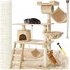 Tectake® Albero Tiragraffi per Gatti 141 cm, Colonne Sisal, Amaca, Tunnel | Casetta, Cuccia Morbida, Piattaforme Panoramiche, Scala, Cordoncino da Gioco, Protezione Antiribaltamento, Beige