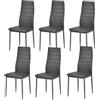 Songvas Set di 6 sedie per sala da pranzo, cucina, sala da pranzo, moderne, rivestimento in ecopelle e schienale alto, certificazione SGS, 120 kg, telaio in acciaio (grigio scuro, 6)