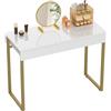 GreenForest Dressing Table con 2 cassetti Bianco lucido 100 cm Home Office Computer Desk Senza specchio Vanity Console Tavolo con Metallo Gambe oro Piccoli Spazi Mobili Camera da letto,oro