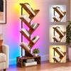 OUTONLIFE Libreria ad Albero con Luci LED, Scaffale Stretto a 6 Ripiani | Illuminazione RGB Dimmerabile, Controllo tramite App, Telecomando e Touch, Timer, Marrone Vintage