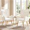 Hellove Poltrona e Poltroncina Salotto, Set di 2 Poltrone Moderne in Pile -Sedia Poltrona e Sedia Trucco-Poltrona Camera da Letto con Piedini Oro - Poltroncina da Camera per Relax, Bianco