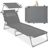 tectake® Lettino Prendisole Pieghevole, 190 x 68 x 111 cm, Sedia a Sdraio con Parasole, Cuscino e Maniglia per Trasporto, Schienale Regolabile in 4 Posizioni, Traspirante ed Impermeabile - Grigio