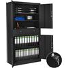 tectake® Armadio Portadocumenti 180x80x40cm, 55 Scomparti e 2 Cassetti, Armadio con Ripiani Regolabili, Ante a Battenti Rinforzate, Chiusura con Serratura a Cilindro - Nero/Nero