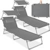 tectake® Set di 2 Lettini Prendisole Pieghevoli, 190 x 68 x 111cm | Schienale Regolabile, Struttura a Tre Piedi, Rivestimento Fibra Sintetica, Telaio in Acciaio, Poggiatesta Removibile, Grigio