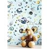 Newroom carta da parati TNT blu galassia stelle pianeti cameretta bambini | Effetto cosmo con comete, particelle metallizzate oro, carta da parati camera da letto, parete cameretta ragazzo