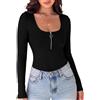 Totatuit Maglia Donna Manica Lunga Scollo Quadrato con Cerniera | Jersey a costine elasticizzato, linea aderente, zip ad anello, stile moderno per autunno inverno