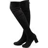 Hitmars Stivali Alti sopra Ginocchio Stivali Overknee Donna Lunghi Invernali Elastico Tacco Knee High Boots Alto Equitazione 3.5 Cm Nero 35-43