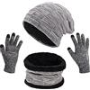 Petrunup Cappello Sciarpa e Guanti Touch Screen Uomo Invernali Berretto in Maglia con Sciarpa Beanie Collo della Ciarpa 3/2 Pezzi per Uomo Donna