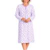 K-Milano Camicia da notte da donna a maniche lunghe, con bottoni, taglie da M a 3XL, tinta unita e motivo floreale, in cotone, ideale per anziani e nonne in cura