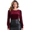 Allegra K Camicetta Invernale in Velluto da Donna Pullover Casual a Maniche Lunghe Bluse Maniche Sbuffo Camicette Girocollo