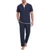 Ocextami Pigiama Uomo Cotone Manica Corta Pantaloni Lunghi con Tasche | Pigiami due pezzi da uomo con maglia collo serafino e pantaloni lunghi a quadri in tessuto confortevole per tutto l'anno