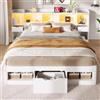 luckdect Struttura per letto 140 x 200 cm, silenziosa in legno, con scomparti integrati per testiera e pediera, LED a 7 colori, porta USB, bianco