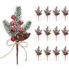 Zguziji Rami di pino artificiali Natale, 12pz innevati 20cm con bacche