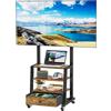 LTPRTZ Supporto TV da pavimento - Supporto TV flessibile con rotelle - Cassetto integrato - Adatto per schermi fino a 55 pollici - Colore marrone rustico