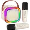 LTPRTZ Altoparlante karaoke portatile - Microfoni wireless - Streaming musicale - Illuminazione RGB a LED - 7 cm - Bianco