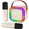 LTPRTZ Altoparlante karaoke portatile - Microfoni wireless - Streaming musicale - Illuminazione RGB a LED - 7 cm - Bianco