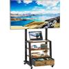 LTPRTZ Supporto TV da pavimento - Supporto TV flessibile con rotelle - Cassetto integrato - Adatto per schermi fino a 55 pollici - Colore marrone rustico