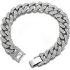 FuninCrea Bracciale Cubano in Acciaio al Titanio per Uomo e Donna, 13 mm Retrò Vintage Hip Hop, Argento Lucido con Zirconia Cubica, Miami Link Chain