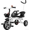 Generico Triciclo per bambini doppio sedile per bimbi 2-5 anni portata 80kg, ruote in schiuma resistenti all'usura,maniglia spinta rimovibile, modalità passeggino/pedale convertibili