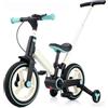 Generico Bicicletta con ruote ausiliarie per bimbi 2-5 anni Telaio nylon fibra di vetro, portata massima 40kg, ruote PU resistenti all'usura, sella e manubrio regolabili, maniglia e pedali rimovibili